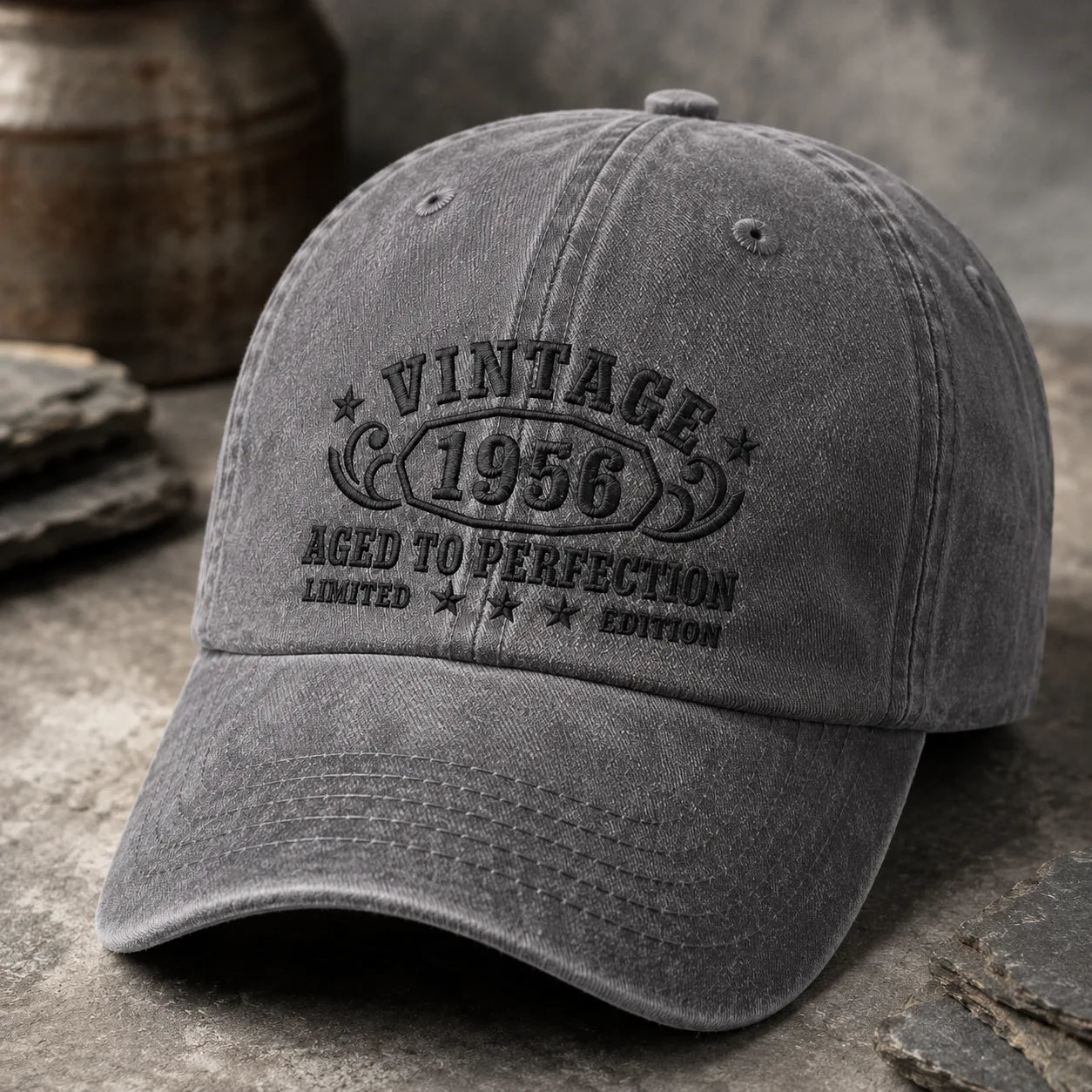 Personalized Vintage 1956 Aged To Perfection Washed Cap - washed cap - detail