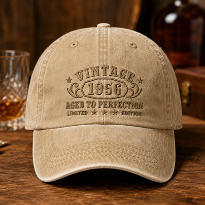 Personalized Vintage 1956 Aged To Perfection Washed Cap - washed cap - front view