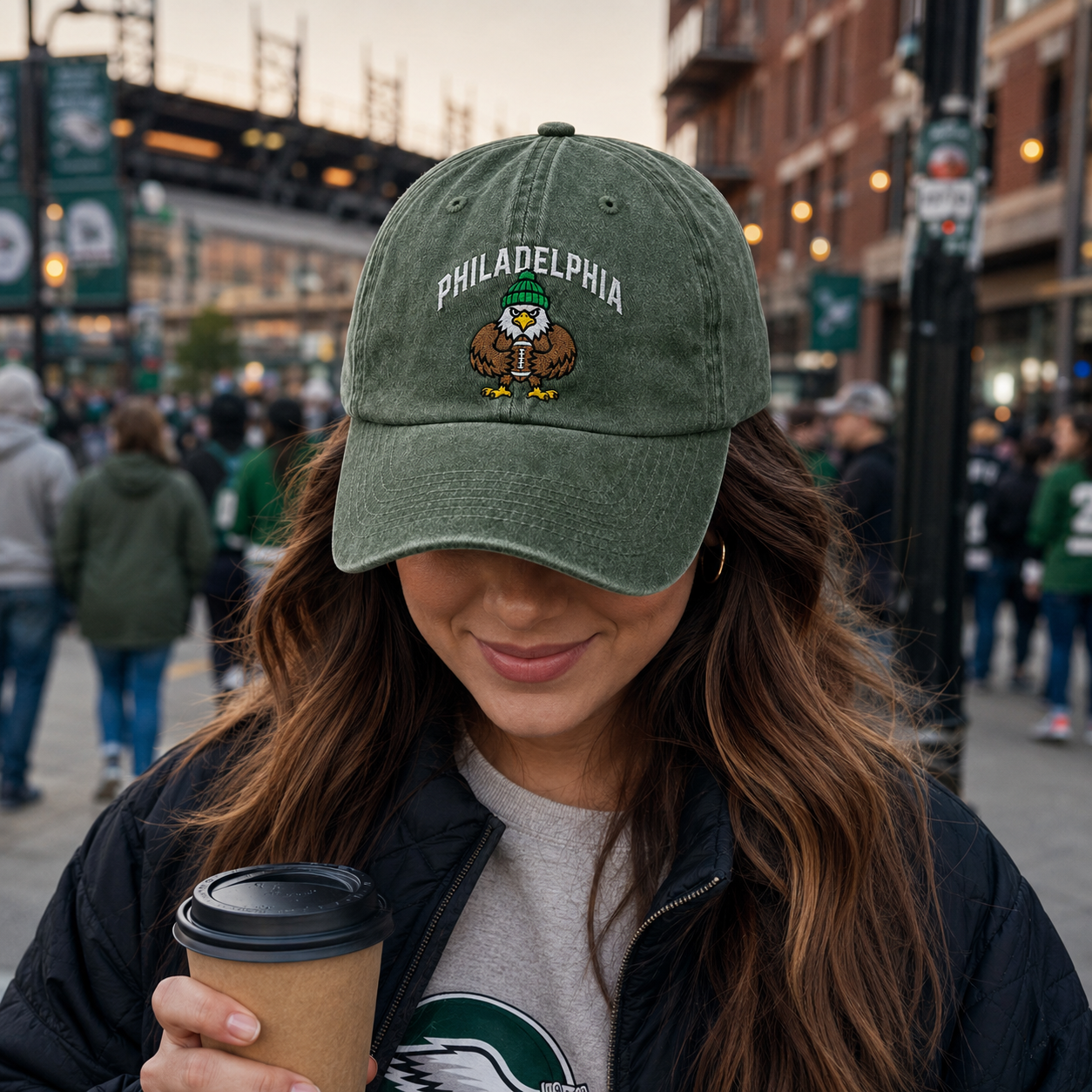 Philadelphia Eagle Embroidered Washed Cap - Washed Cap - alternate angle