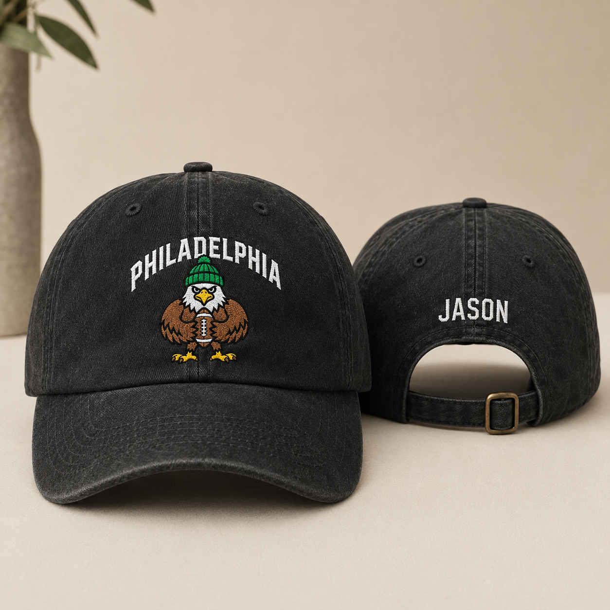 Philadelphia Eagle Embroidered Washed Cap - Washed Cap - front view
