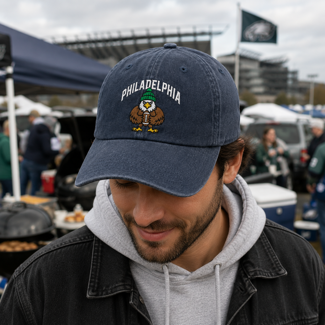 Philadelphia Eagle Embroidered Washed Cap - Washed Cap - side view