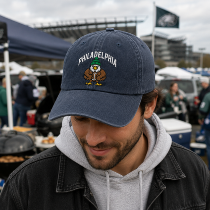 Philadelphia Eagle Embroidered Washed Cap - Washed Cap - side view