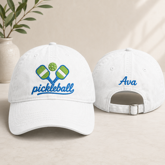Pickleball Embroidered Washed Cap - Washed Cap - front view