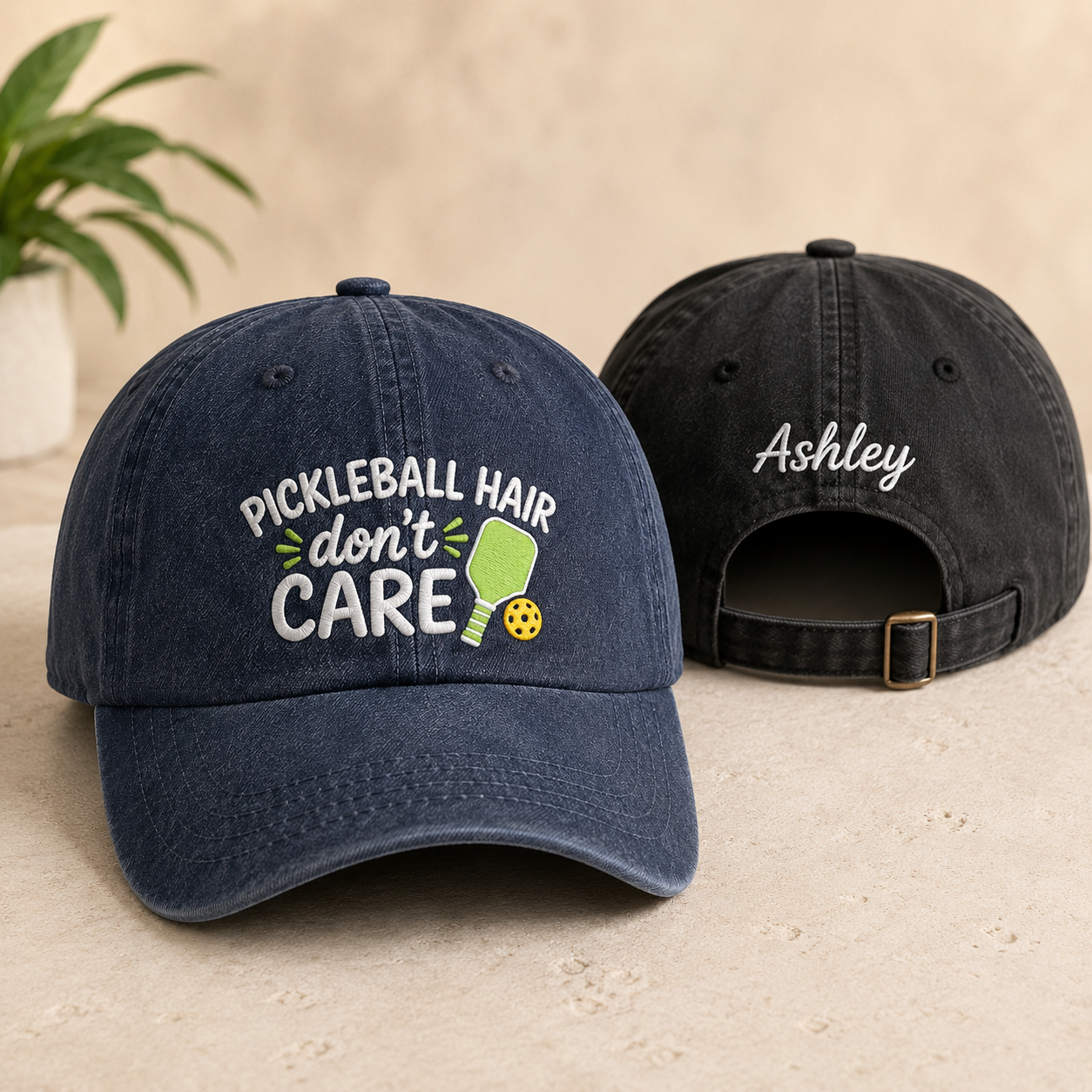 Pickleball Hair Don't Care Embroidered Washed Cap - Washed Cap - front view