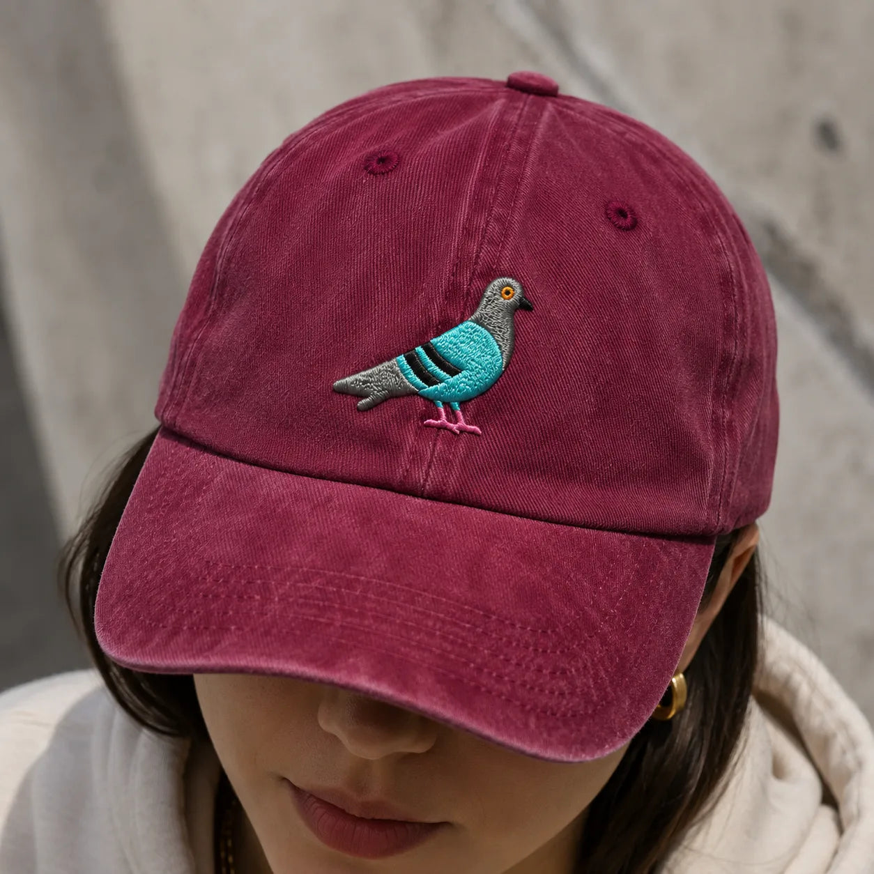 Pigeon Embroidered Washed Cap - washed cap - side view