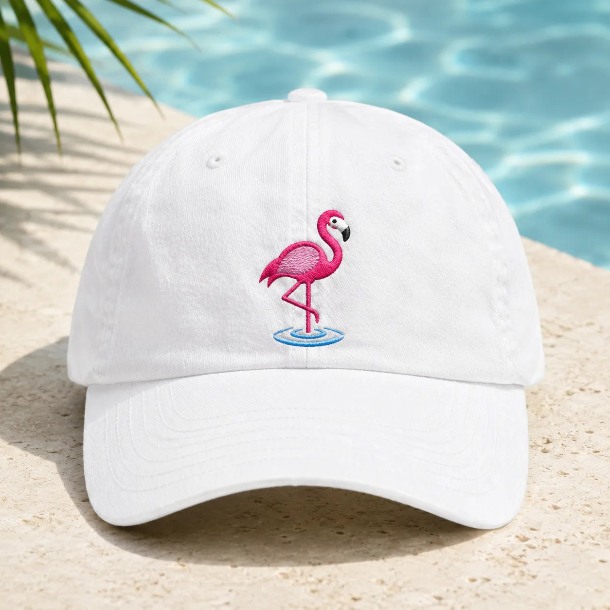 Pink Flamingo Embroidered Washed Cotton Cap - washed cap - front view