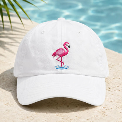 Pink Flamingo Embroidered Washed Cotton Cap - washed cap - front view