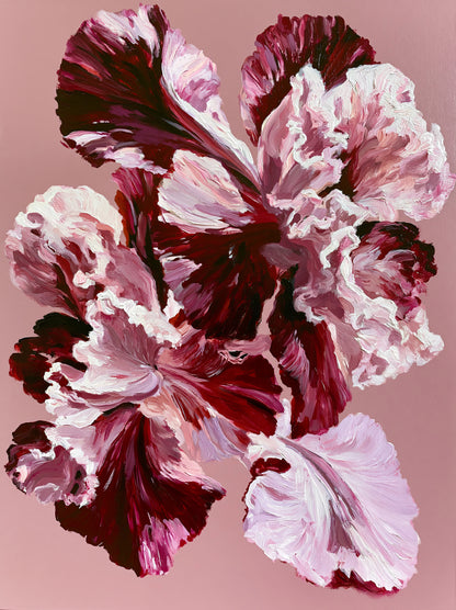 Pink Ruffled Petals Art Print - Wall Art Decor - front view - burgundy floral wall art, pink flower poster