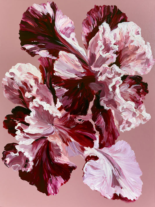 Pink Ruffled Petals Art Print - Wall Art Decor - front view - burgundy floral wall art, pink flower poster