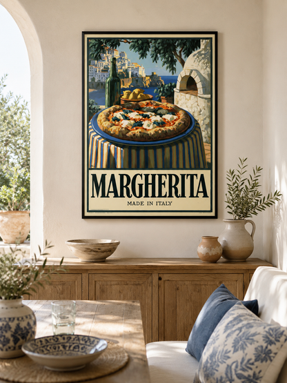 Margherita Pizza Küchenposter - Wall Art Decor - detail view - pizza kitchen wall art, italian food poster