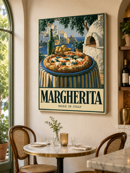 Margherita Pizza Küchenposter - Wall Art Decor - lifestyle shot - pizza kitchen wall art, italian food poster