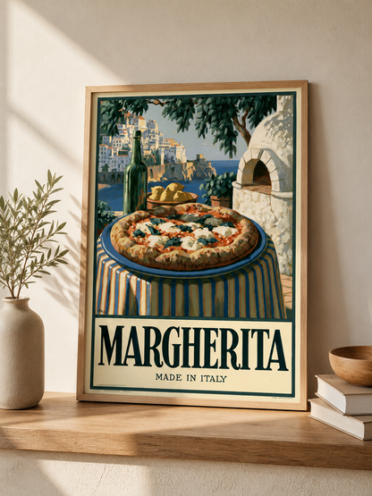 Margherita Pizza Küchenposter - Wall Art Decor - close-up - pizza kitchen wall art, italian food poster