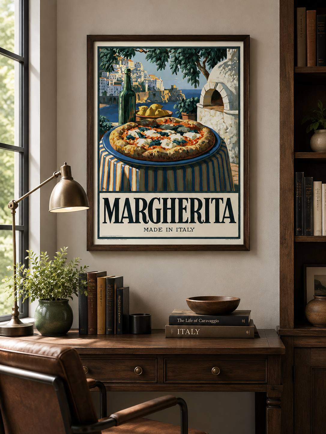Margherita Pizza Küchenposter - Wall Art Decor - alternate angle - pizza kitchen wall art, italian food poster