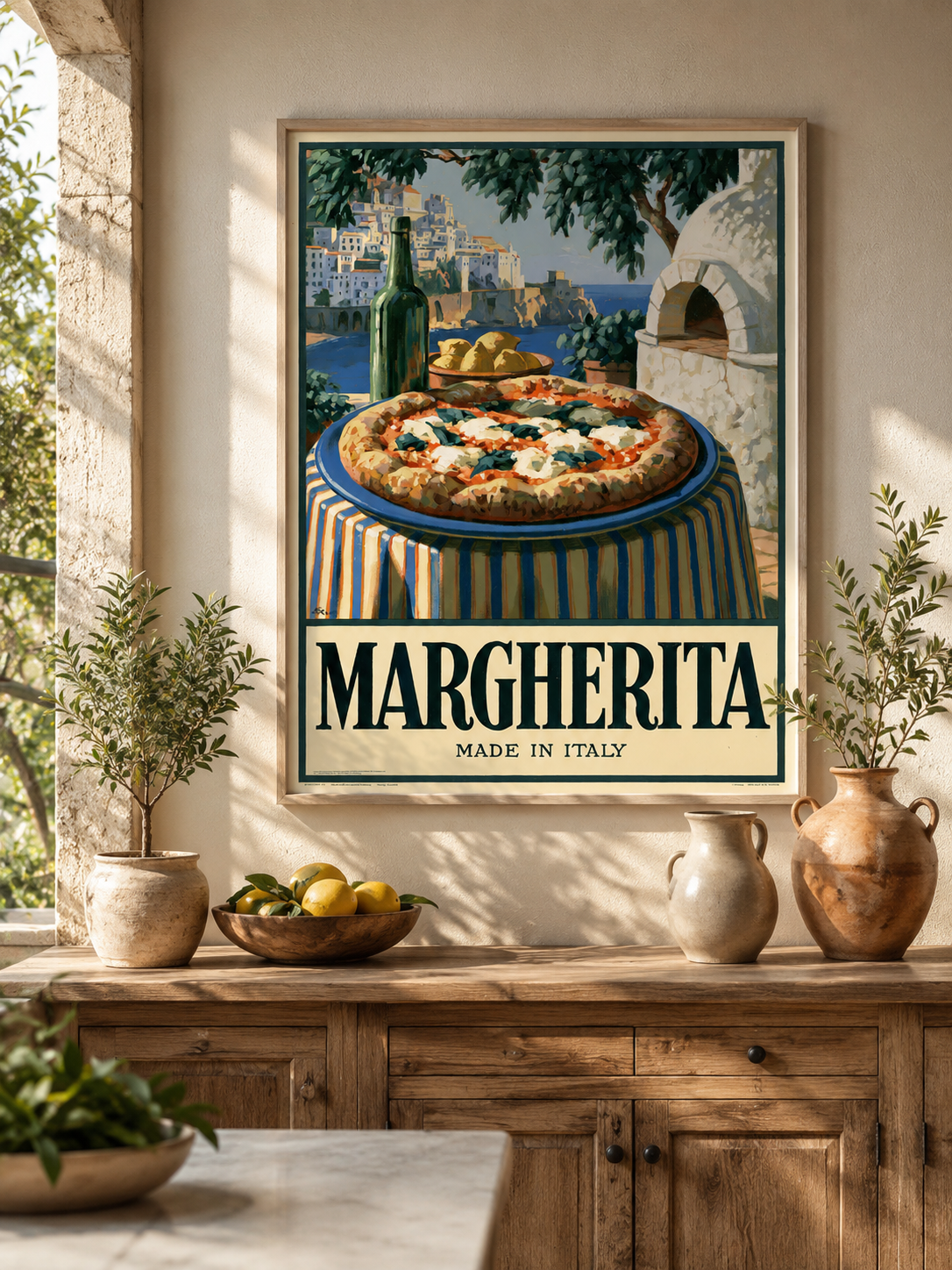 Margherita Pizza Küchenposter - Wall Art Decor - front view - pizza kitchen wall art, italian food poster