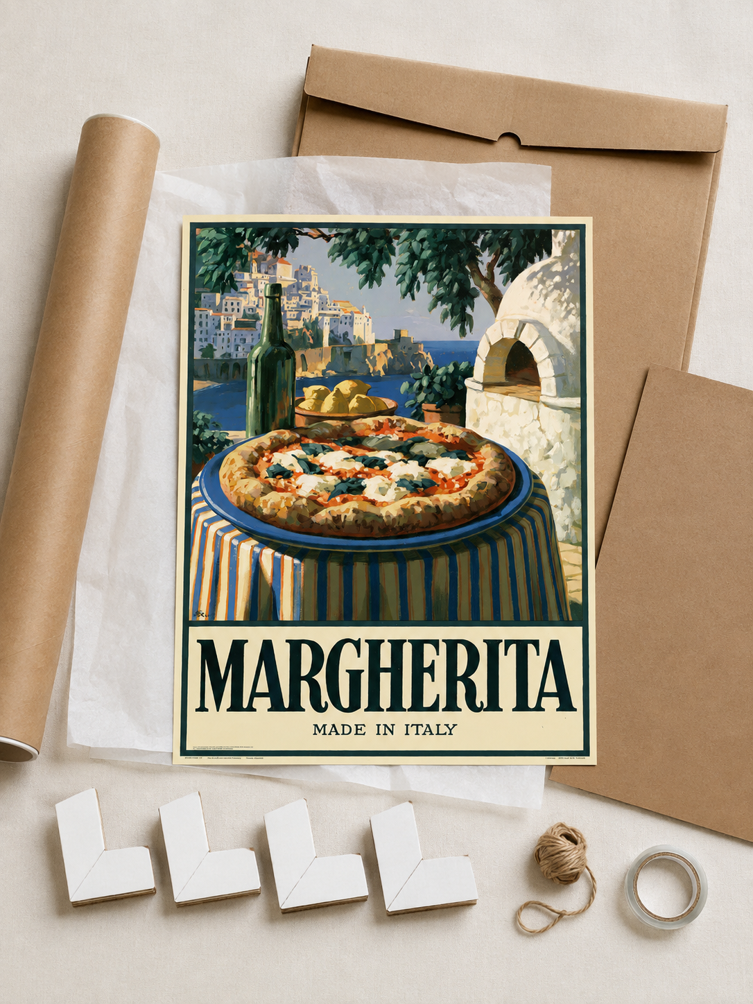Margherita Pizza Küchenposter - Wall Art Decor - detail view - pizza kitchen wall art, italian food poster