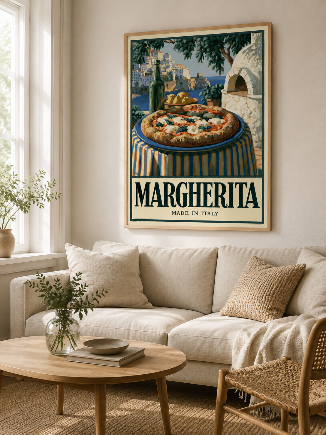 Margherita Pizza Küchenposter - Wall Art Decor - lifestyle shot - pizza kitchen wall art, italian food poster