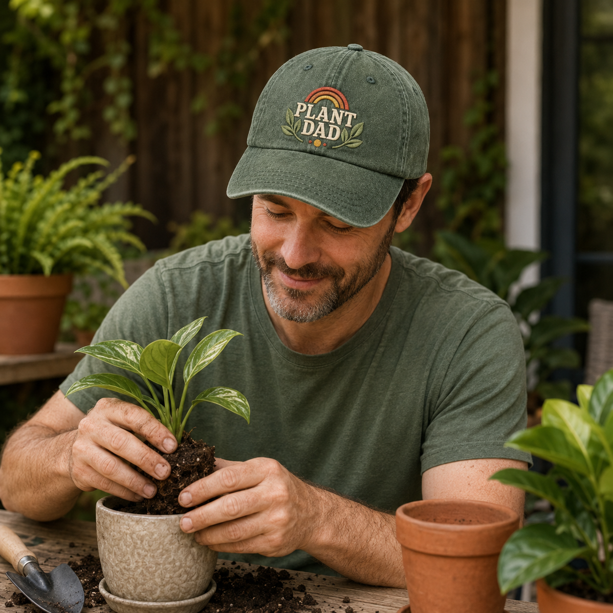 Plant Dad Embroidered Washed Cap - Washed Cap - side view