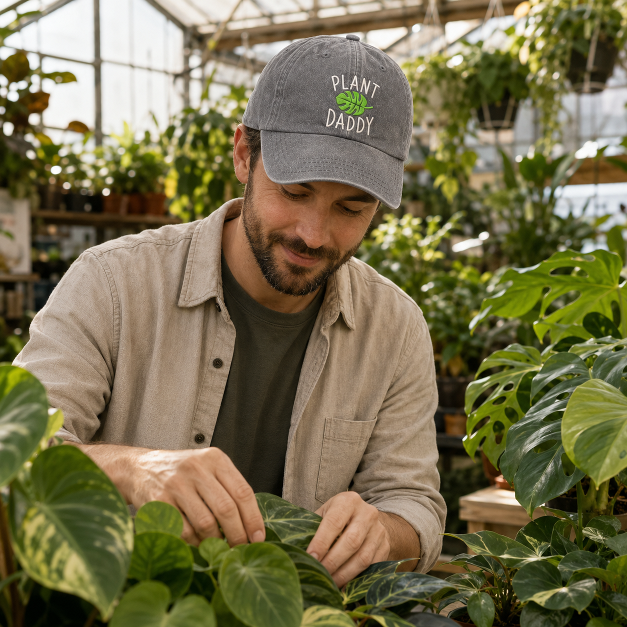 Plant Daddy Embroidered Washed Cap - Washed Cap - detail
