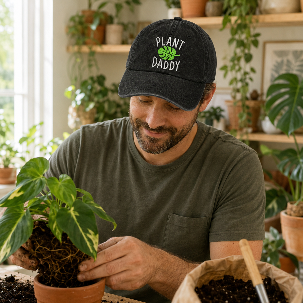 Plant Daddy Embroidered Washed Cap - Washed Cap - side view