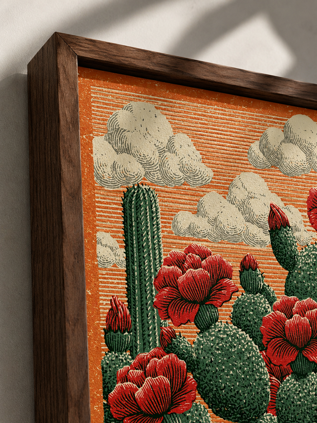 Affiche Cactus Fleurs Rouges - Wall Art Decor - lifestyle shot - prickly pear art print, mexican cactus wall art