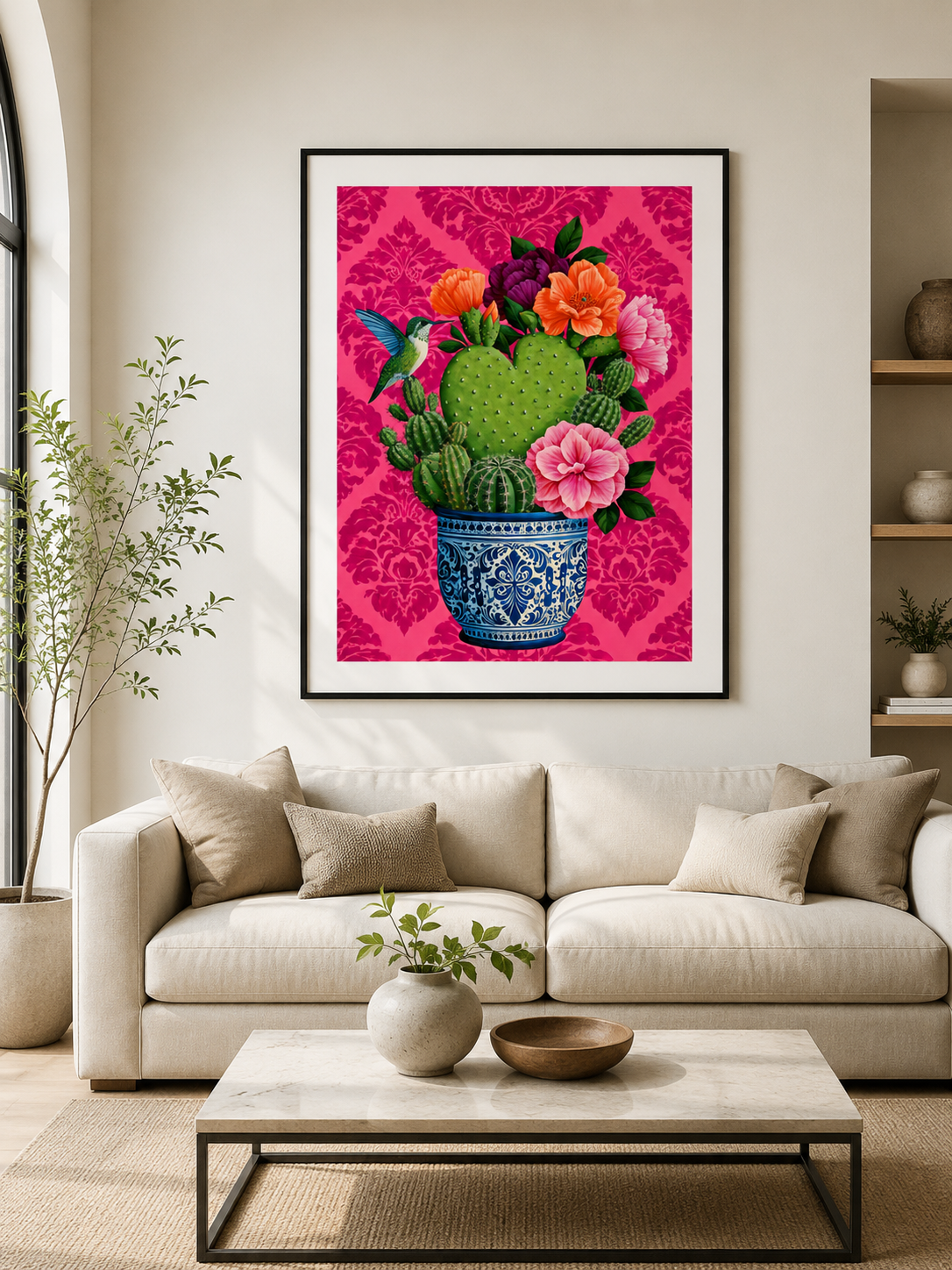 Affiche de Cactus Mexicain - Wall Art Decor - detail view - prickly pear cactus art print, mexican cactus wall art
