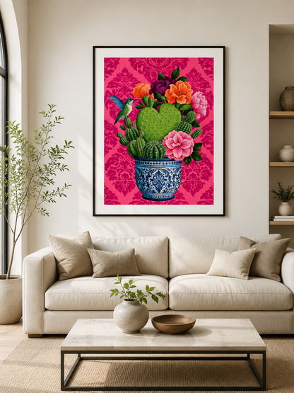 Affiche de Cactus Mexicain - Wall Art Decor - detail view - prickly pear cactus art print, mexican cactus wall art