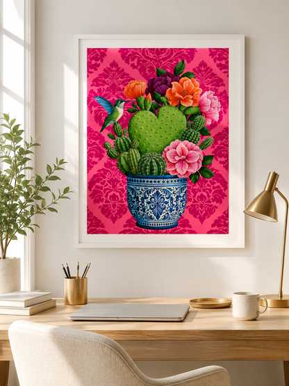 Affiche de Cactus Mexicain - Wall Art Decor - close-up - prickly pear cactus art print, mexican cactus wall art