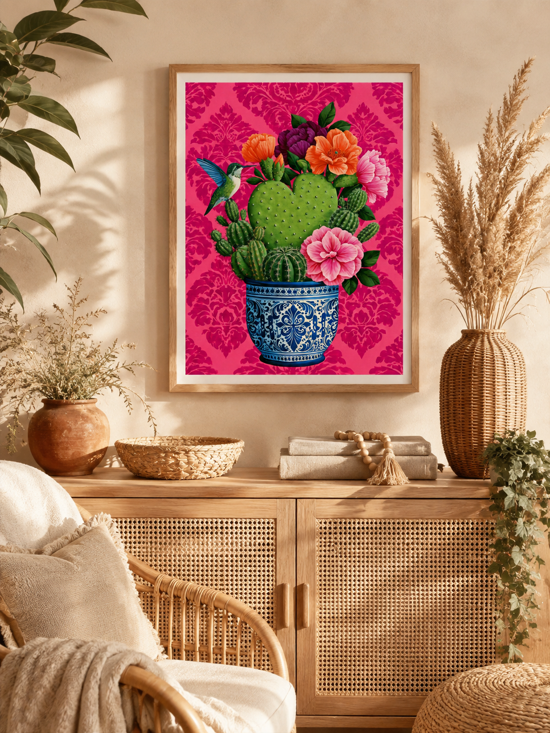 Affiche de Cactus Mexicain - Wall Art Decor - detail view - prickly pear cactus art print, mexican cactus wall art