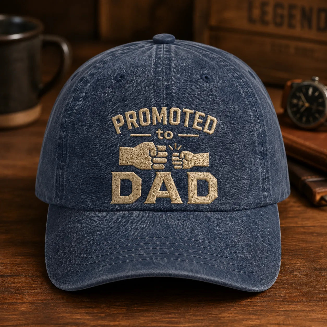 Promoted to Dad Washed Cap - washed cap - side view