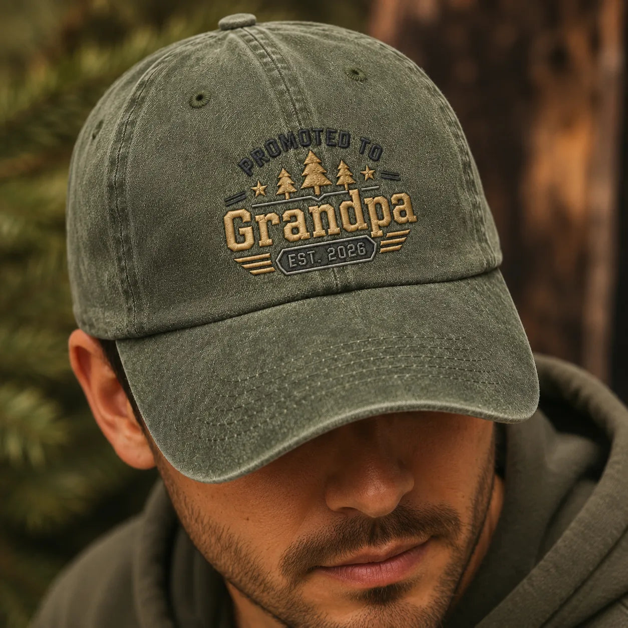 Promoted To Grandpa Washed Cap - washed cap - detail