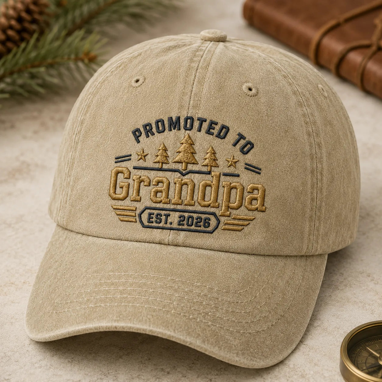Promoted To Grandpa Washed Cap - washed cap - front view