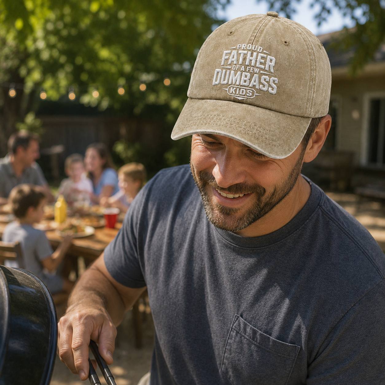 Proud Dumbass Father Washed Cap - Washed Cap - side view
