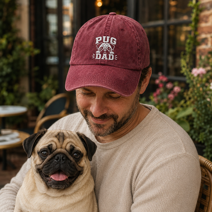 Pug Dad Embroidered Washed Cap - Washed Cap - detail