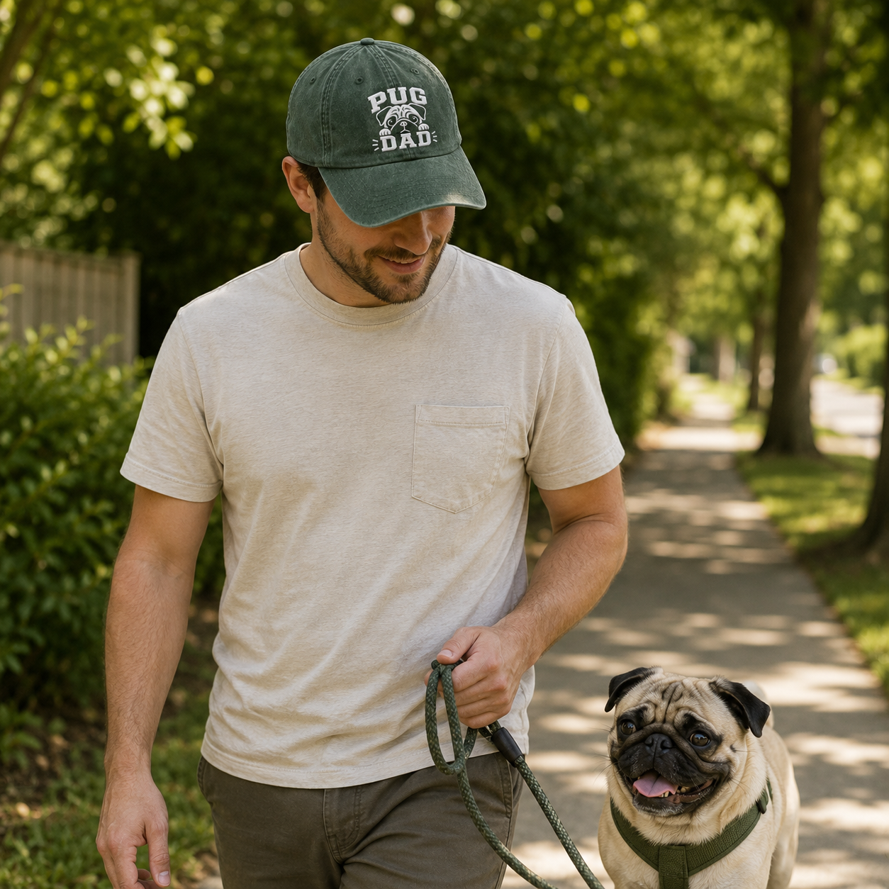 Pug Dad Embroidered Washed Cap - Washed Cap - lifestyle