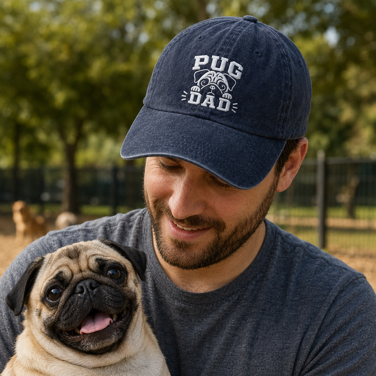 Pug Dad Embroidered Washed Cap - Washed Cap - side view