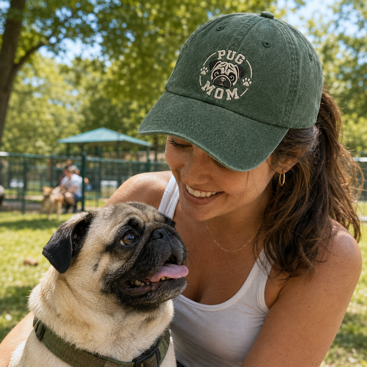 Pug Mom Embroidered Washed Cap - Washed Cap - detail