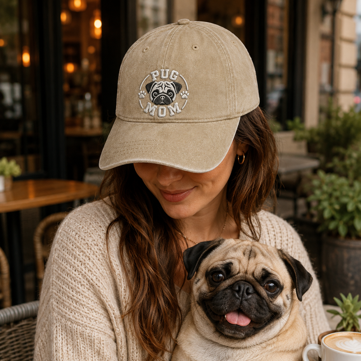 Pug Mom Embroidered Washed Cap - Washed Cap - lifestyle
