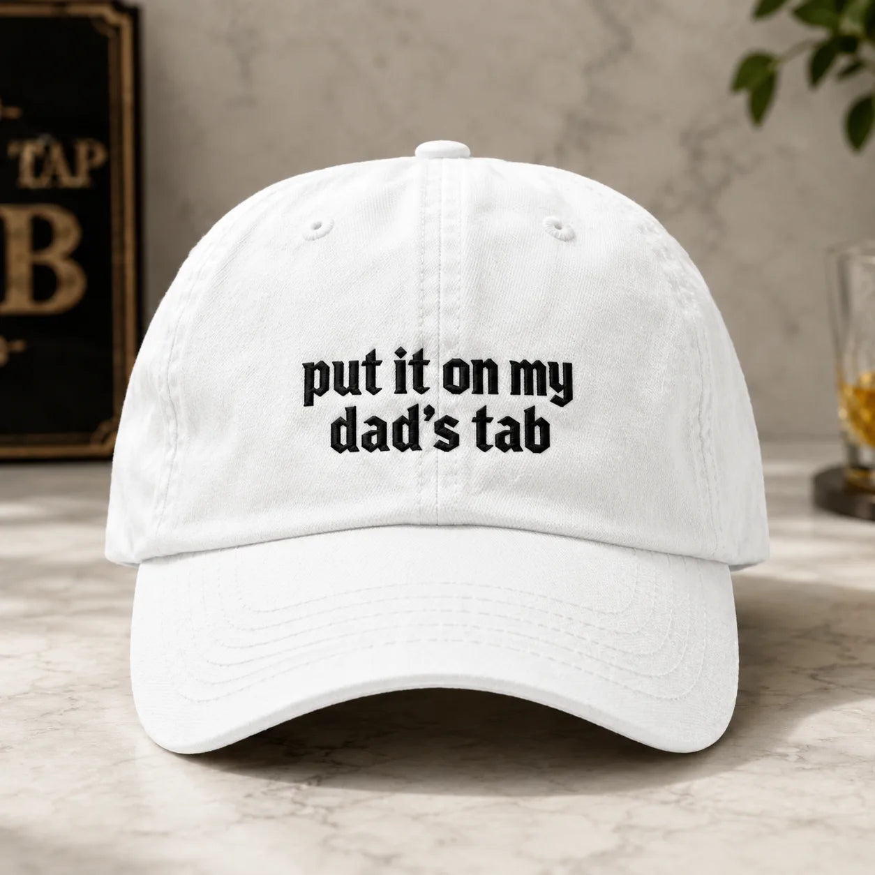 Put It On My Dad's Tab Washed Cap - washed cap - front view