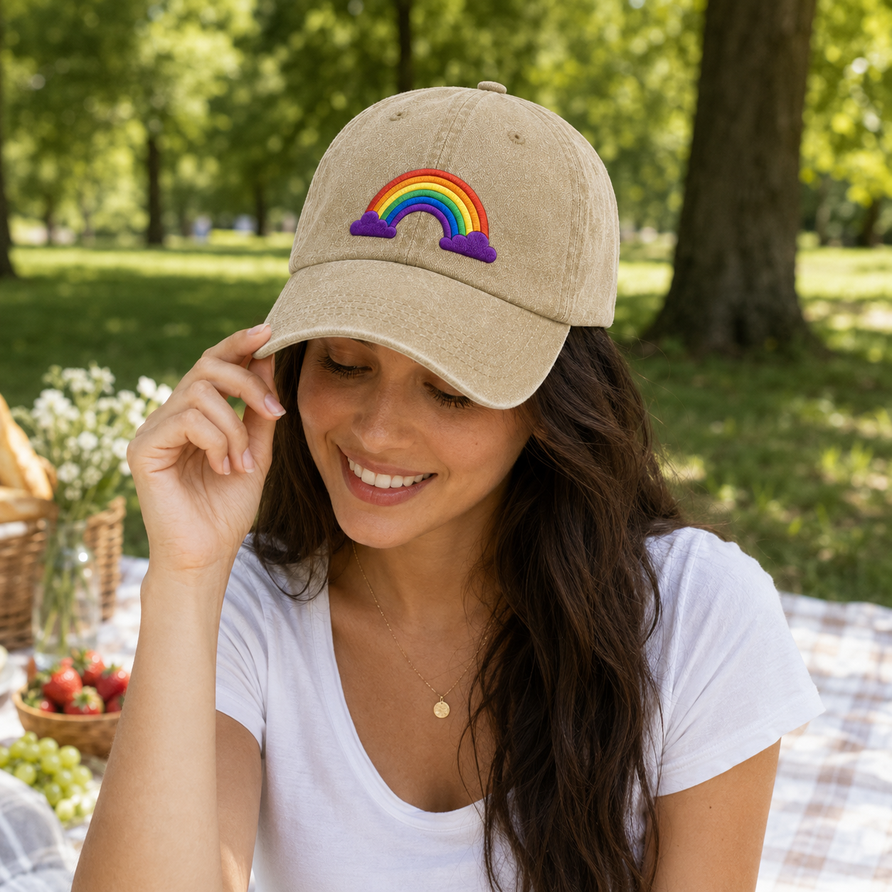 Rainbow Cloud Washed Cap - Washed Cap - side view