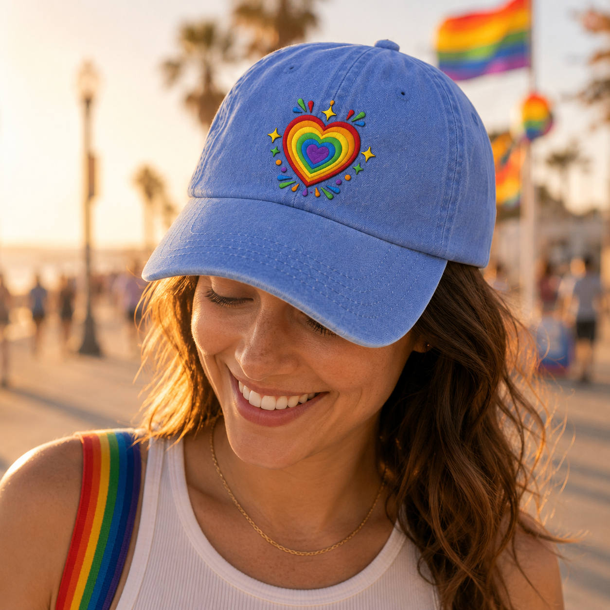 Rainbow Heart Embroidered Washed Cap - Washed Cap - alternate angle