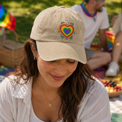 Rainbow Heart Embroidered Washed Cap - Washed Cap - lifestyle