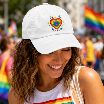 Rainbow Heart Embroidered Washed Cap - Washed Cap - side view