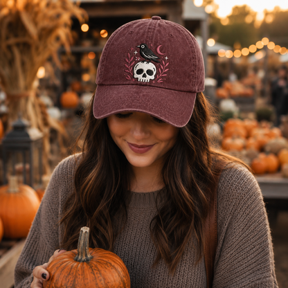 Raven Skull Embroidered Washed Cap - Washed Cap - lifestyle