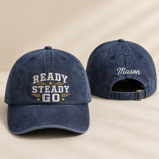 Ready Steady Go Embroidered Washed Cap - Washed Cap - front view