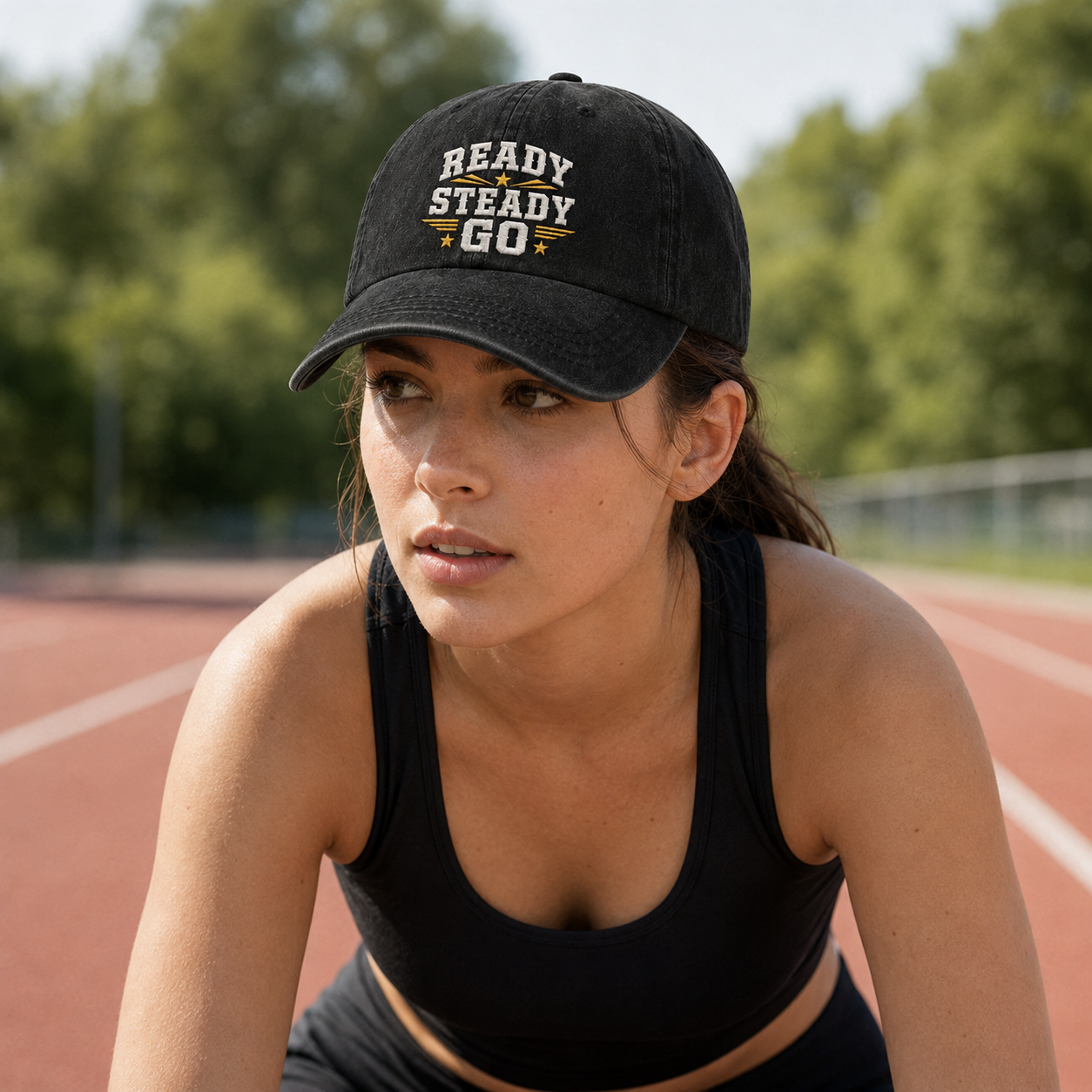 Ready Steady Go Embroidered Washed Cap - Washed Cap - side view