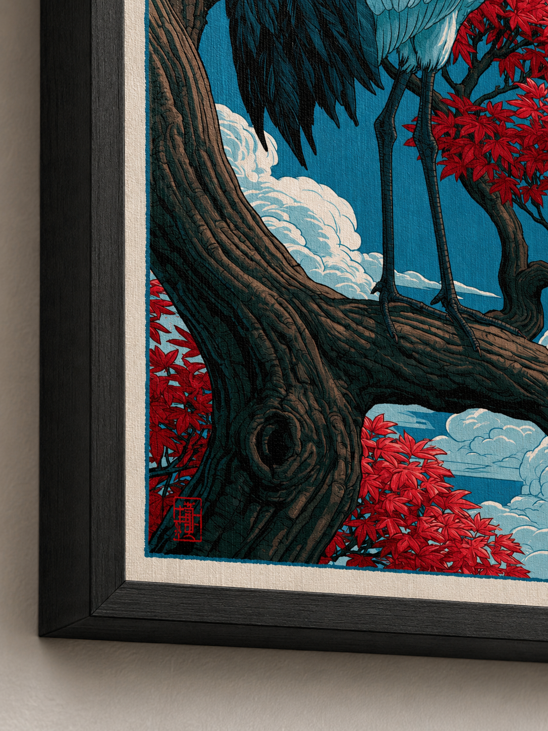 Ukiyo-e Trana Poster - Wall Art Decor - alternate angle - red crowned crane poster, japanese crane art print