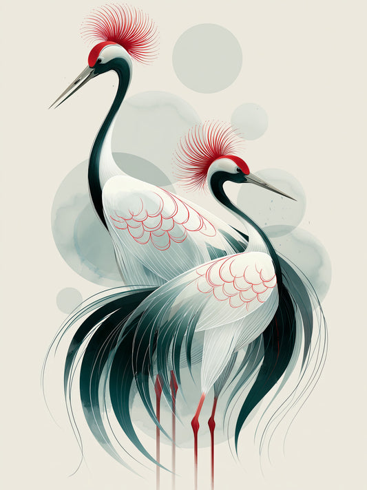 Red-Crowned Crane Wall Decor - Wall Art Decor - front view - red-crowned crane wall decor, Japanese crane poster