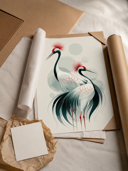 Red-Crowned Crane Wall Decor - Wall Art Decor - close-up - red-crowned crane wall decor, Japanese crane poster
