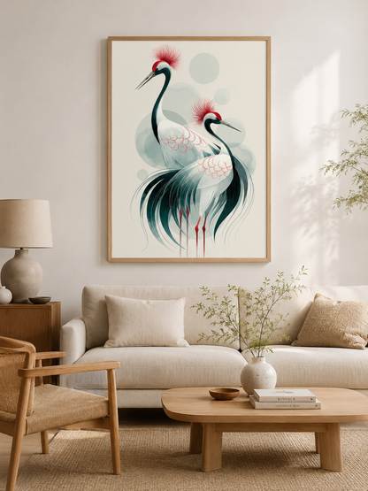 Red-Crowned Crane Wall Decor - Wall Art Decor - detail view - red-crowned crane wall decor, Japanese crane poster