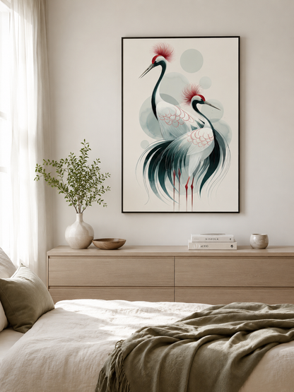 Red-Crowned Crane Wall Decor - Wall Art Decor - lifestyle shot - red-crowned crane wall decor, Japanese crane poster